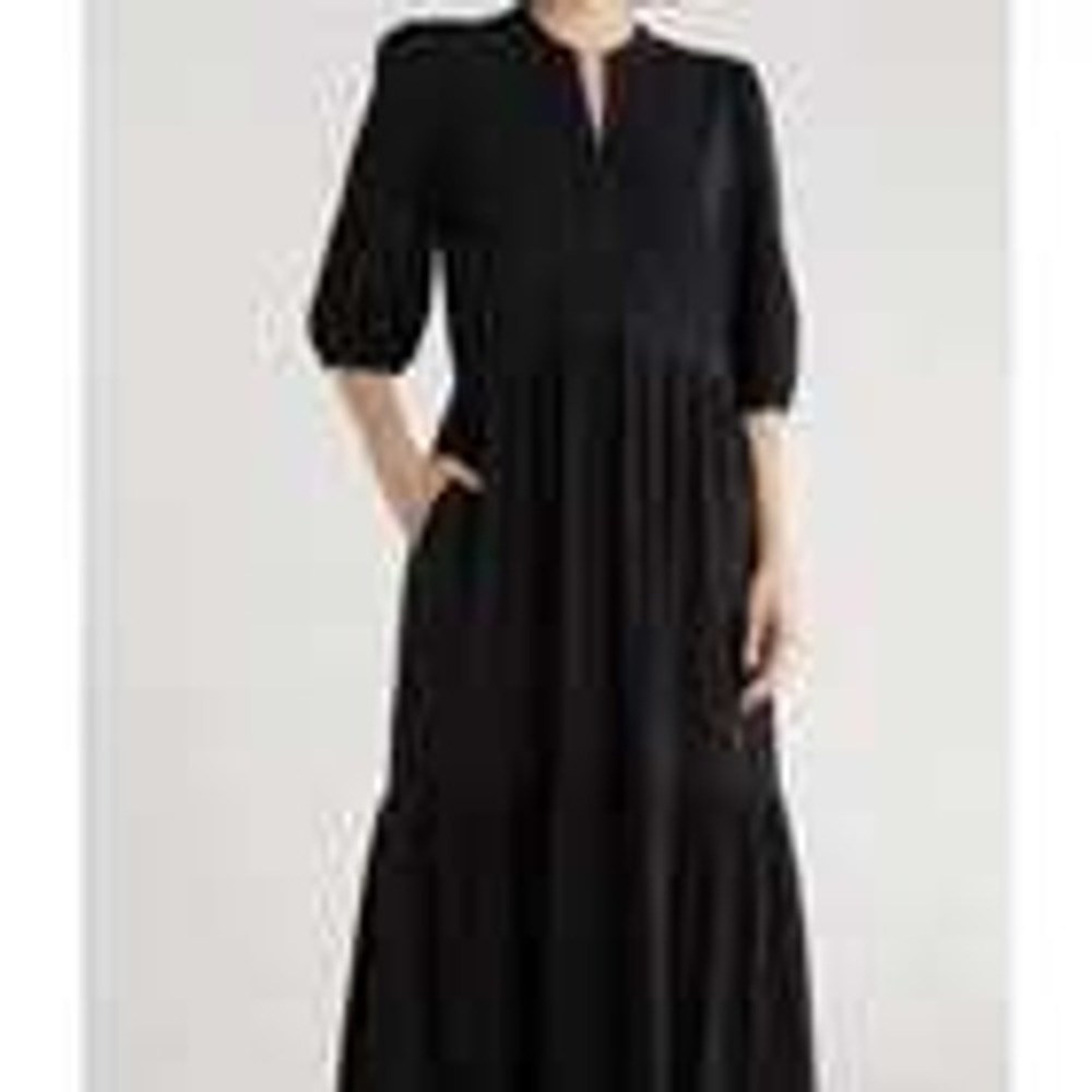 Nordstrom Womens Black Cotton Poplin Tiered Midi Dress Large New NWT Short